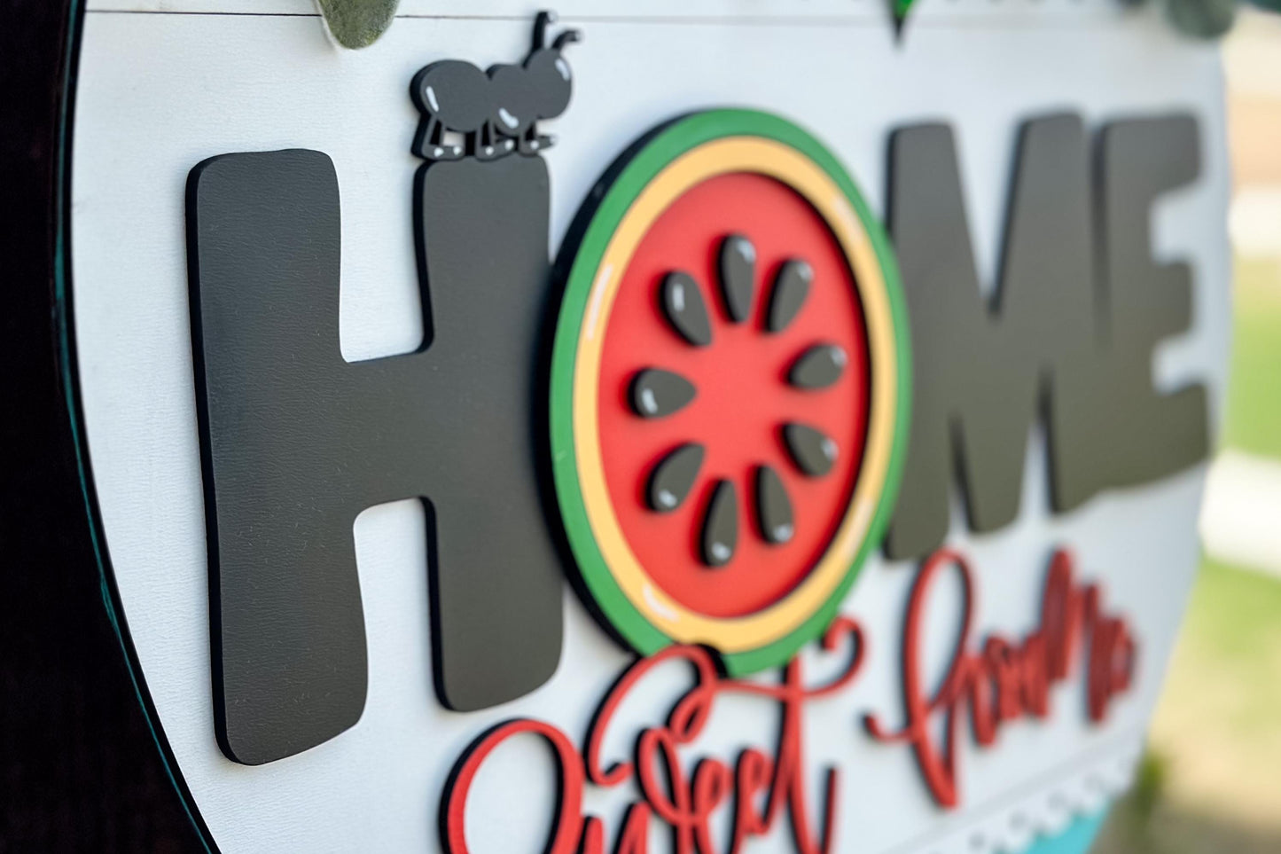 Watermelon Home Sweet Home SVG Laser File | Summer Round Door Hanger SVG with Ant for Laser Cutting | Farmhouse Porch Sign SVG