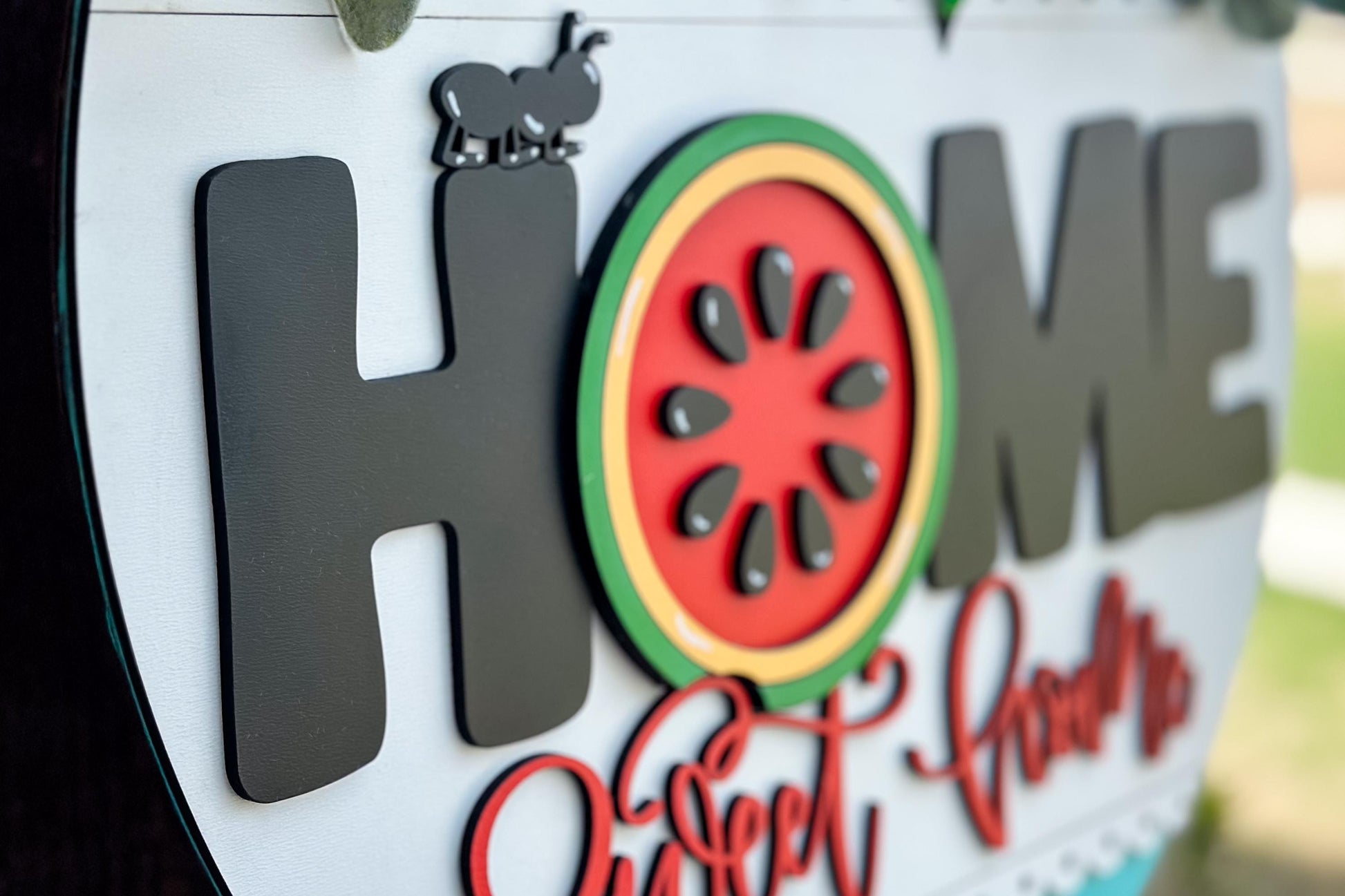 Watermelon Home Sweet Home SVG Laser File | Summer Round Door Hanger SVG with Ant for Laser Cutting | Farmhouse Porch Sign SVG