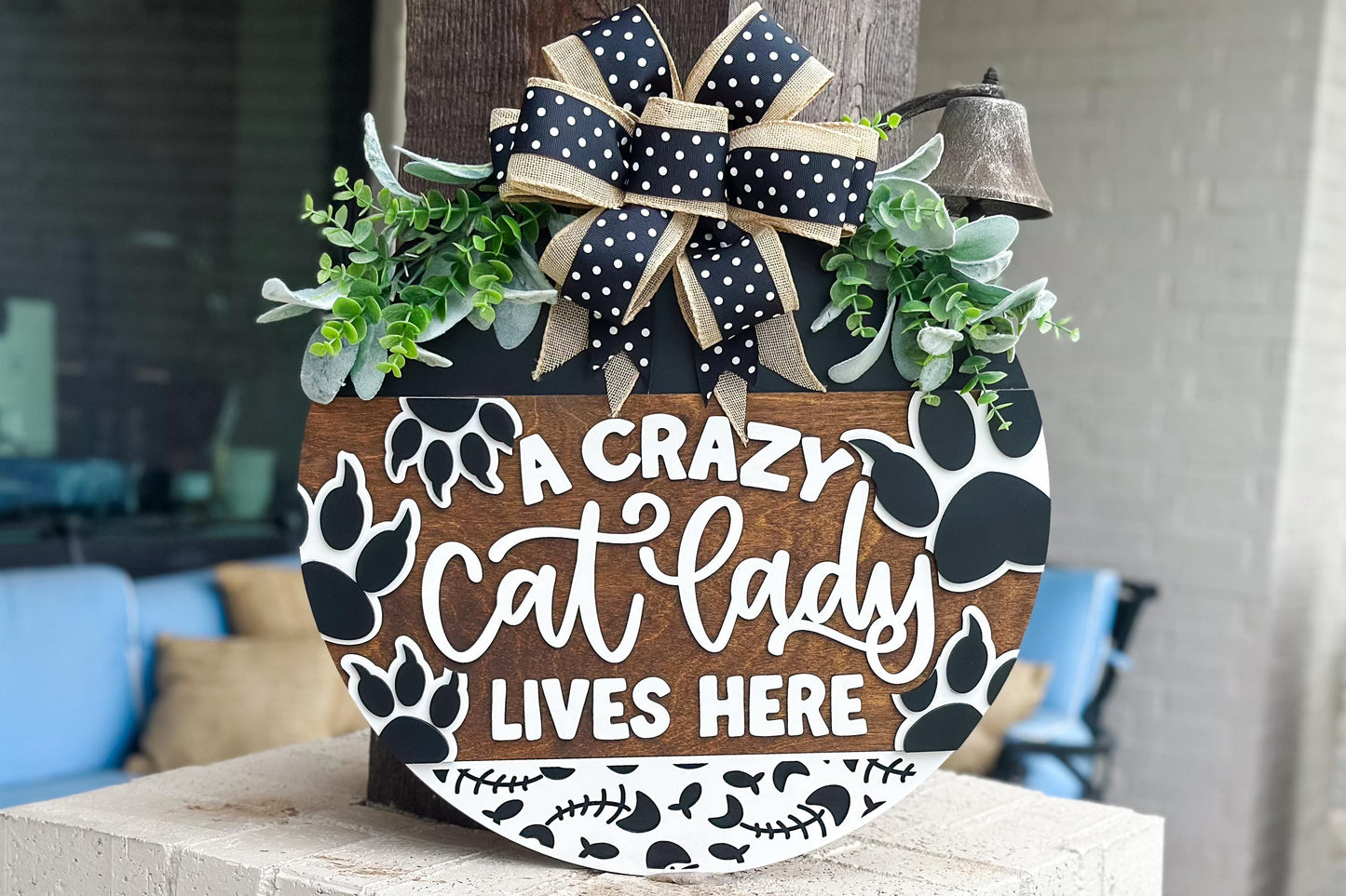 Crazy Cat Lady Lives Here SVG | Funny Pet Door Hanger Laser File | Cat Paw Round Sign for Glowforge & Xtool Funny Cat Door Hanger for Laser