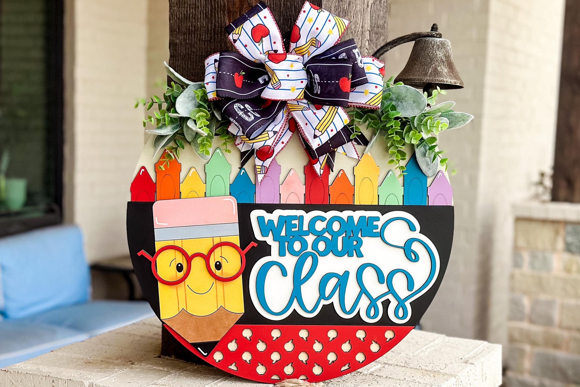 Teacher Door Hanger SVG, Welcome to Our Class Sign Laser Cut File, Back to School Classroom Decor, Pencil Round Sign, Glowforge xTool File