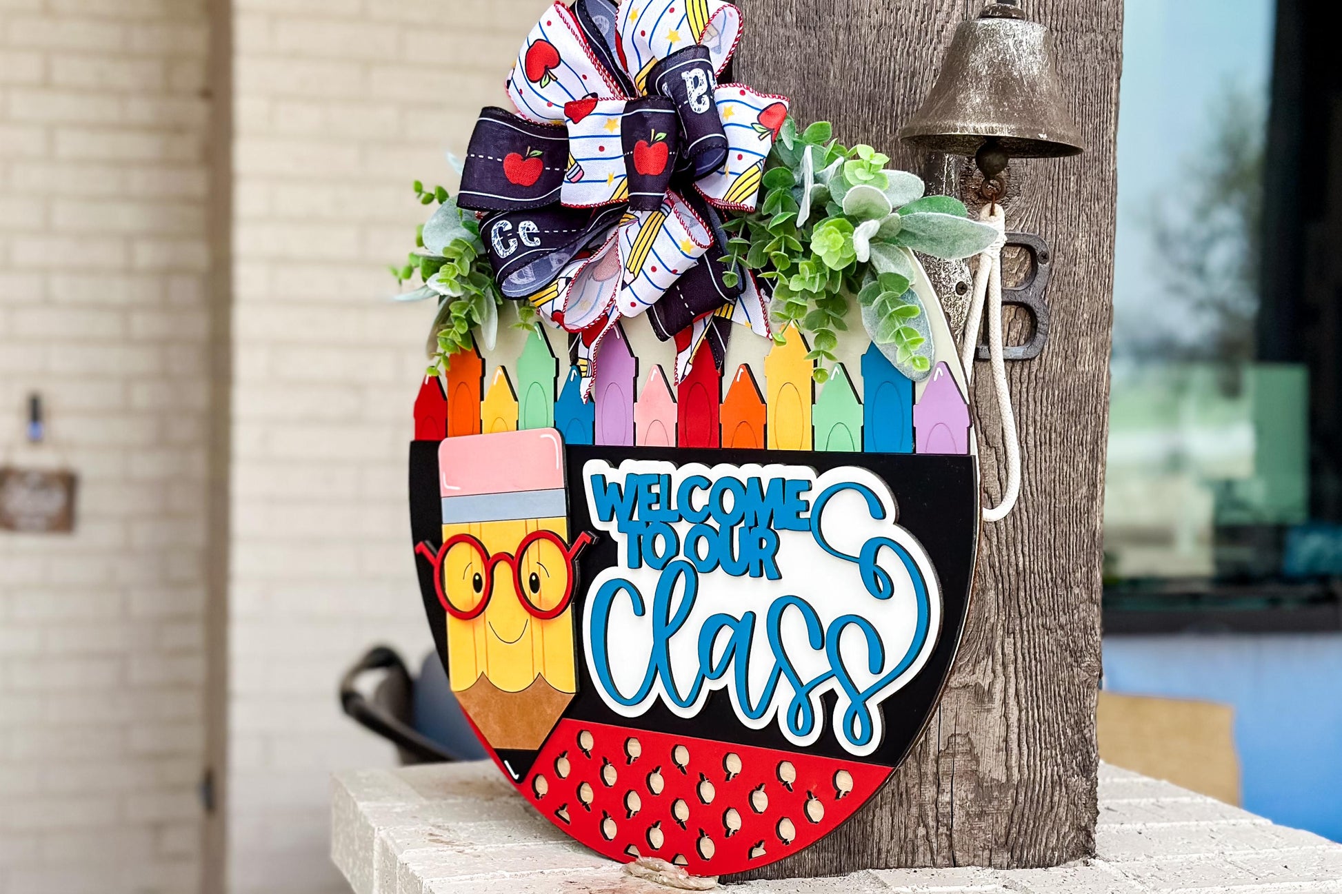Teacher Door Hanger SVG, Welcome to Our Class Sign Laser Cut File, Back to School Classroom Decor, Pencil Round Sign, Glowforge xTool File
