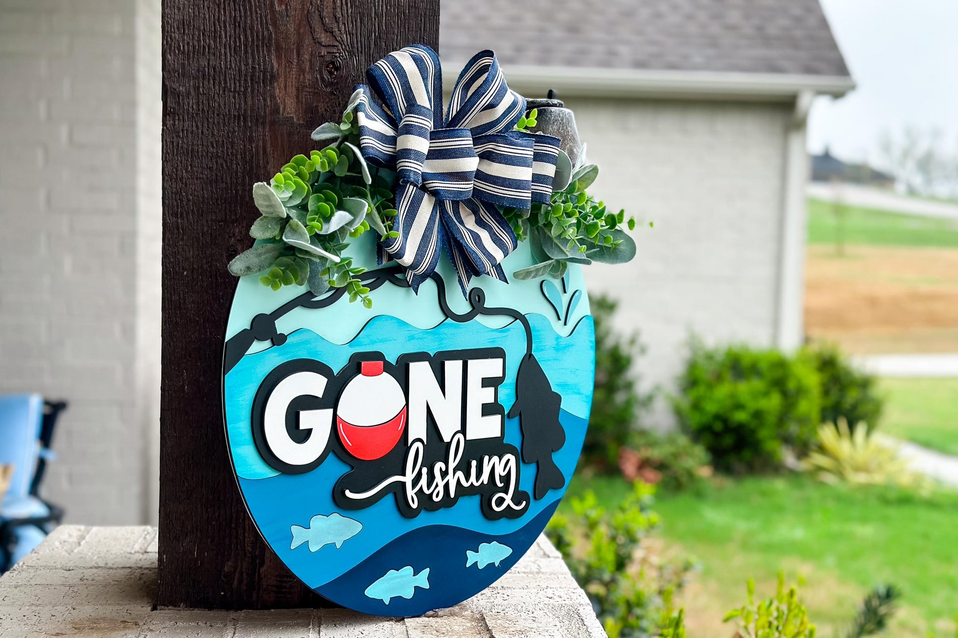 Gone Fishing SVG | Layered Laser Cut File for Round Door Hanger | Fishing Door Sign SVG for Xtool & Glowforge Projects Fishing Decor