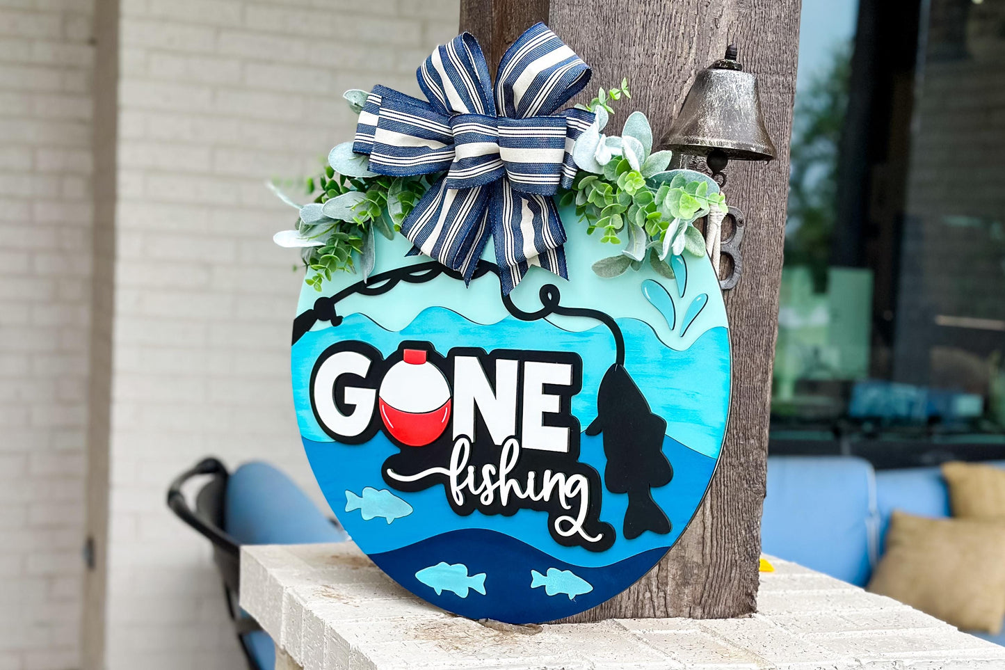 Gone Fishing SVG | Layered Laser Cut File for Round Door Hanger | Fishing Door Sign SVG for Xtool & Glowforge Projects Fishing Decor