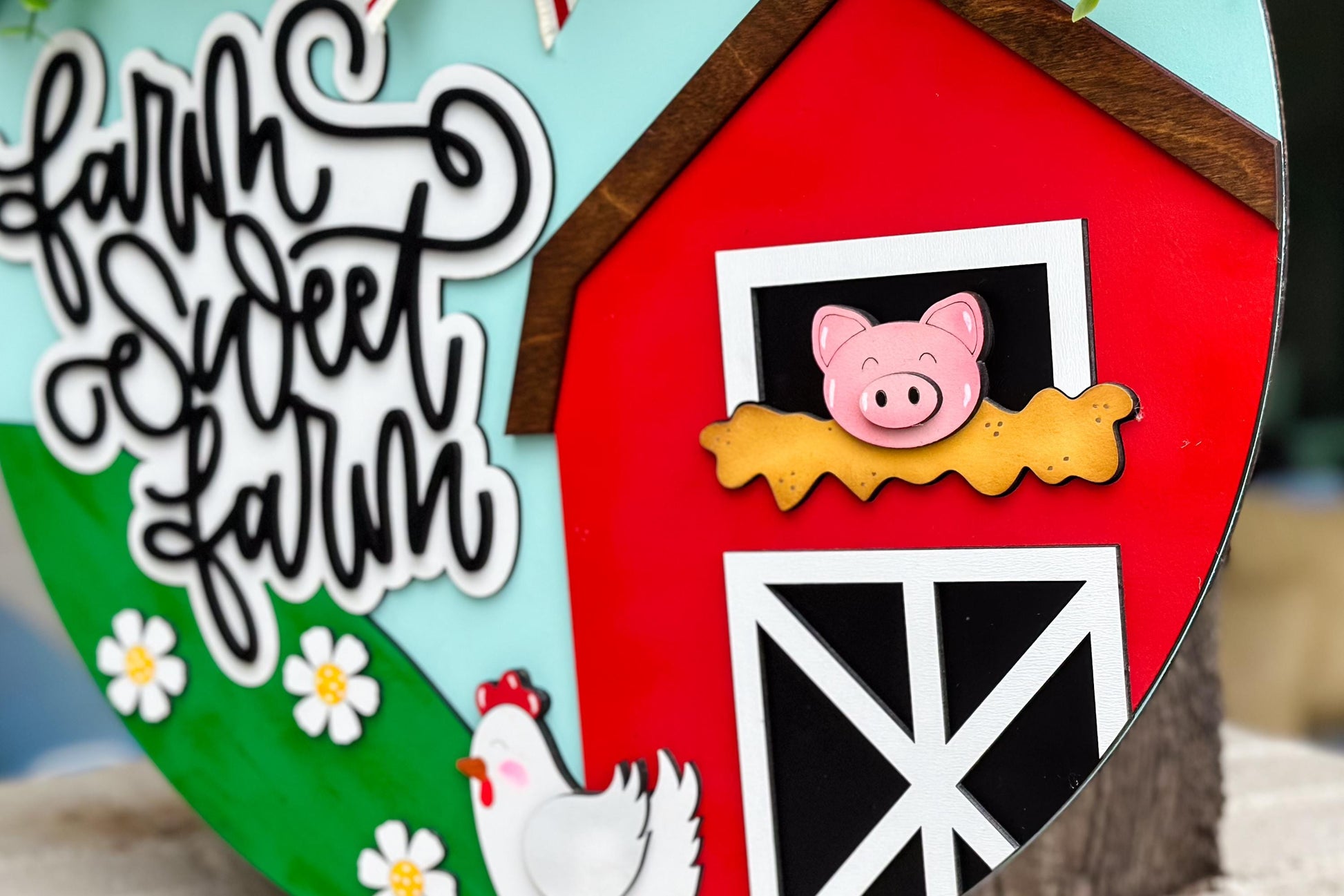 Farm Sweet Farm SVG | Layered Laser Cut File for Round Door Hanger | Barn Door Sign SVG for Glowforge & Xtool Cute Barn SVG For Laser