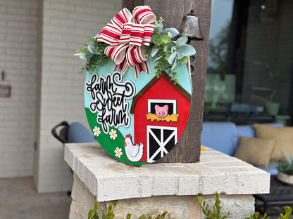 Farm Sweet Farm SVG | Layered Laser Cut File for Round Door Hanger | Barn Door Sign SVG for Glowforge & Xtool Cute Barn SVG For Laser