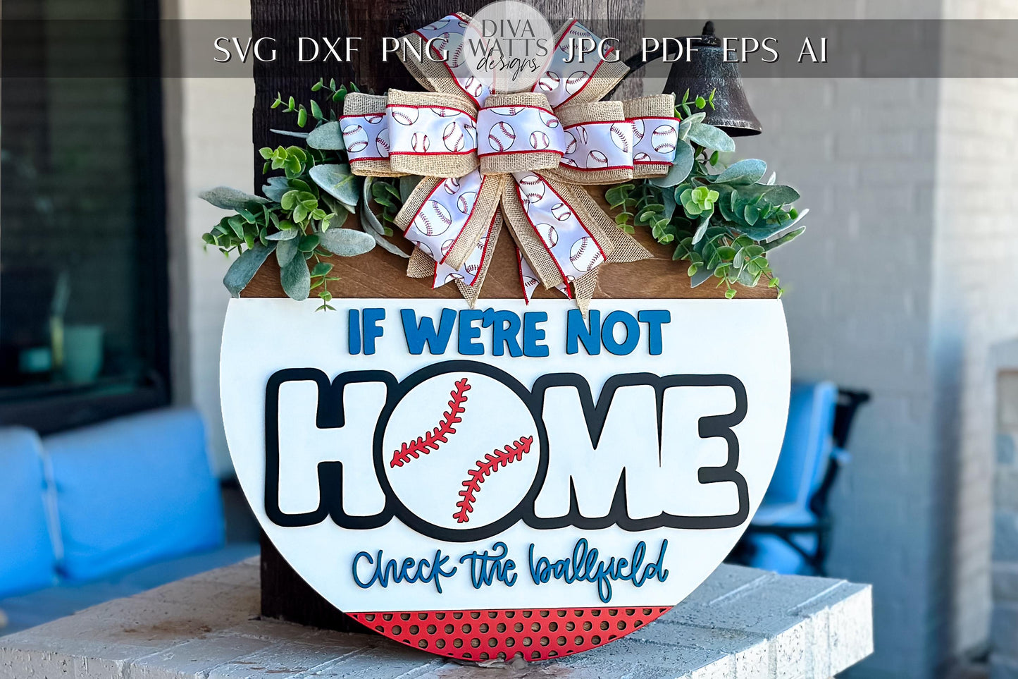 Baseball Home Sign SVG, Sports Door Hanger Laser Cut File, If We’re Not Home Check the Ballfield, 3D Layered Sign, Glowforge, Xtool, Omtech