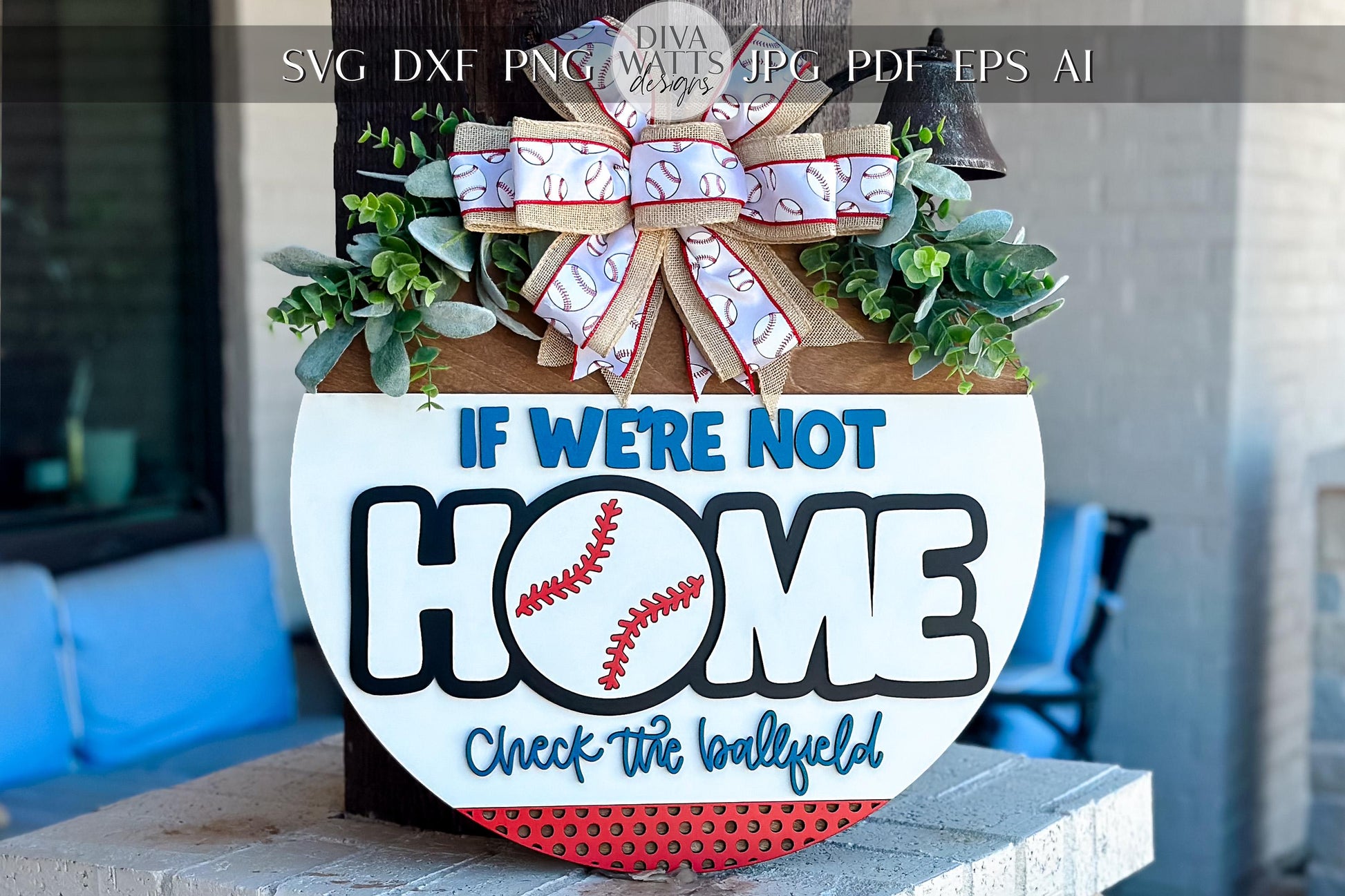 Baseball Home Sign SVG, Sports Door Hanger Laser Cut File, If We’re Not Home Check the Ballfield, 3D Layered Sign, Glowforge, Xtool, Omtech
