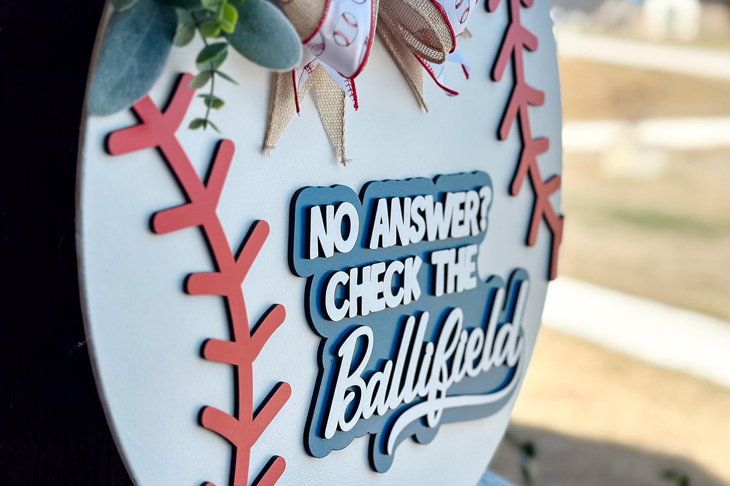 Baseball Door Hanger SVG Laser File | No Answer Check the Ballfield Sign | 3D Layered Laser Cut File | Xtool Glowforge Cut File Round Sign