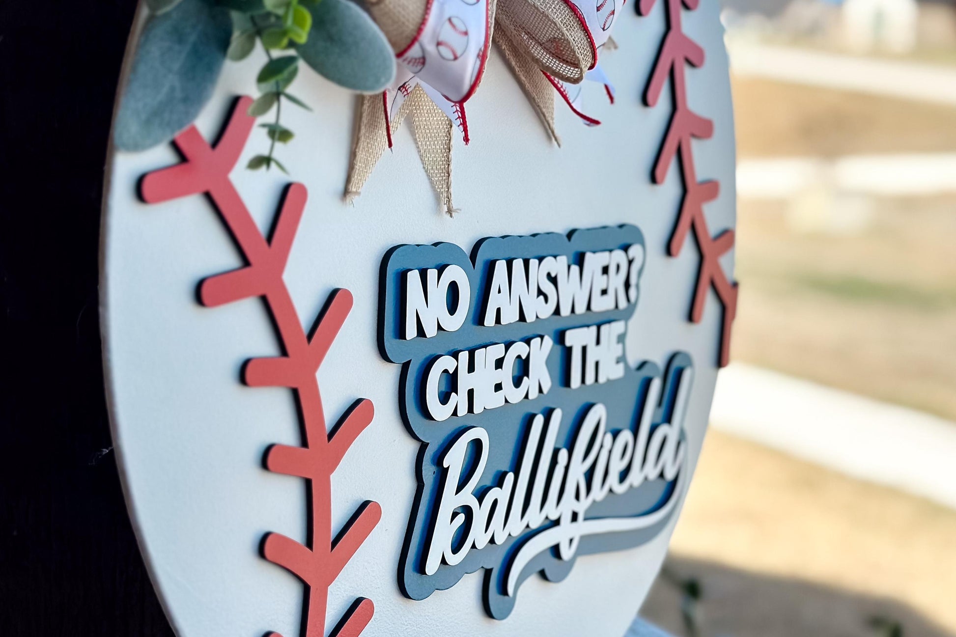 Baseball Door Hanger SVG Laser File | No Answer Check the Ballfield Sign | 3D Layered Laser Cut File | Xtool Glowforge Cut File Round Sign
