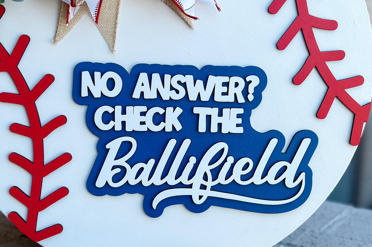 Baseball Door Hanger SVG Laser File | No Answer Check the Ballfield Sign | 3D Layered Laser Cut File | Xtool Glowforge Cut File Round Sign