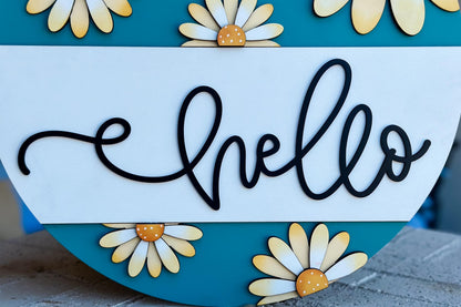 Hello Daisy Door Hanger SVG Laser Cut File | 3D Layered Floral Sign | Spring Porch Decor | Glowforge Xtool Laser File Flower Door Hanger