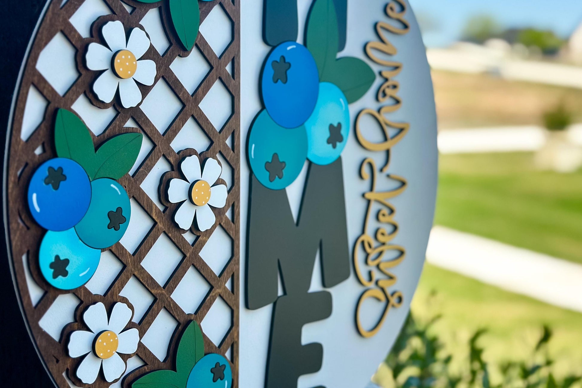 Laser Cut Door Hanger SVG | Home Sweet Home Blueberry Sign | Round Wood Sign Template | DIY Digital File | Glowforge xTool Compatible