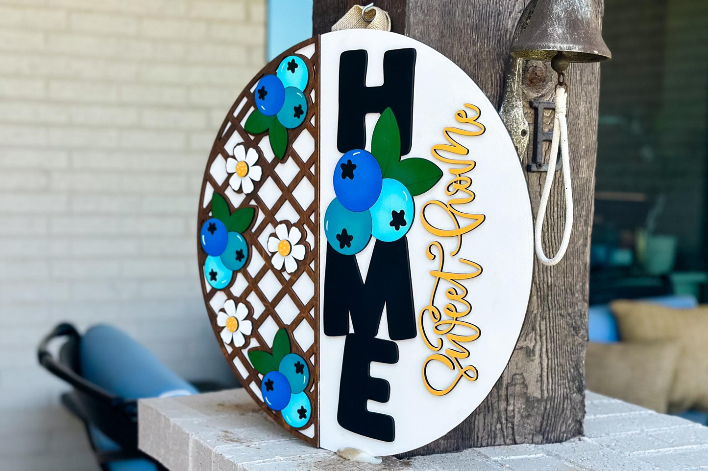 Laser Cut Door Hanger SVG | Home Sweet Home Blueberry Sign | Round Wood Sign Template | DIY Digital File | Glowforge xTool Compatible