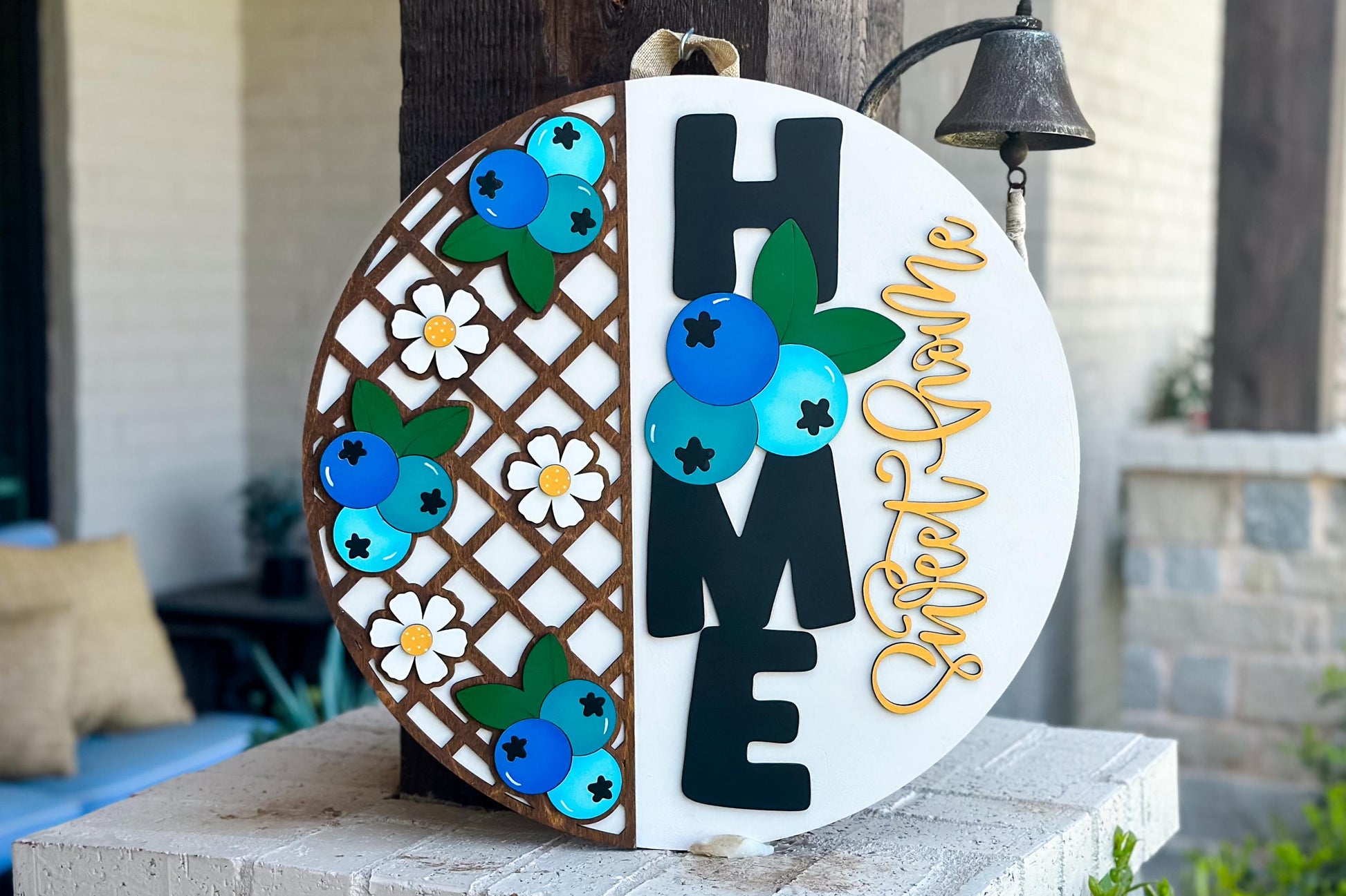 Laser Cut Door Hanger SVG | Home Sweet Home Blueberry Sign | Round Wood Sign Template | DIY Digital File | Glowforge xTool Compatible