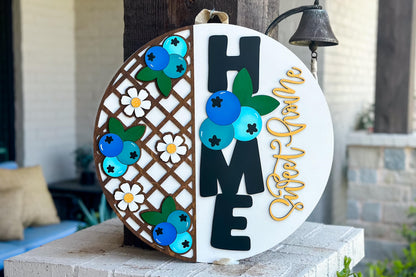 Laser Cut Door Hanger SVG | Home Sweet Home Blueberry Sign | Round Wood Sign Template | DIY Digital File | Glowforge xTool Compatible