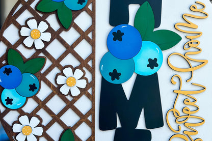 Laser Cut Door Hanger SVG | Home Sweet Home Blueberry Sign | Round Wood Sign Template | DIY Digital File | Glowforge xTool Compatible