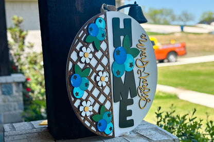 Laser Cut Door Hanger SVG | Home Sweet Home Blueberry Sign | Round Wood Sign Template | DIY Digital File | Glowforge xTool Compatible