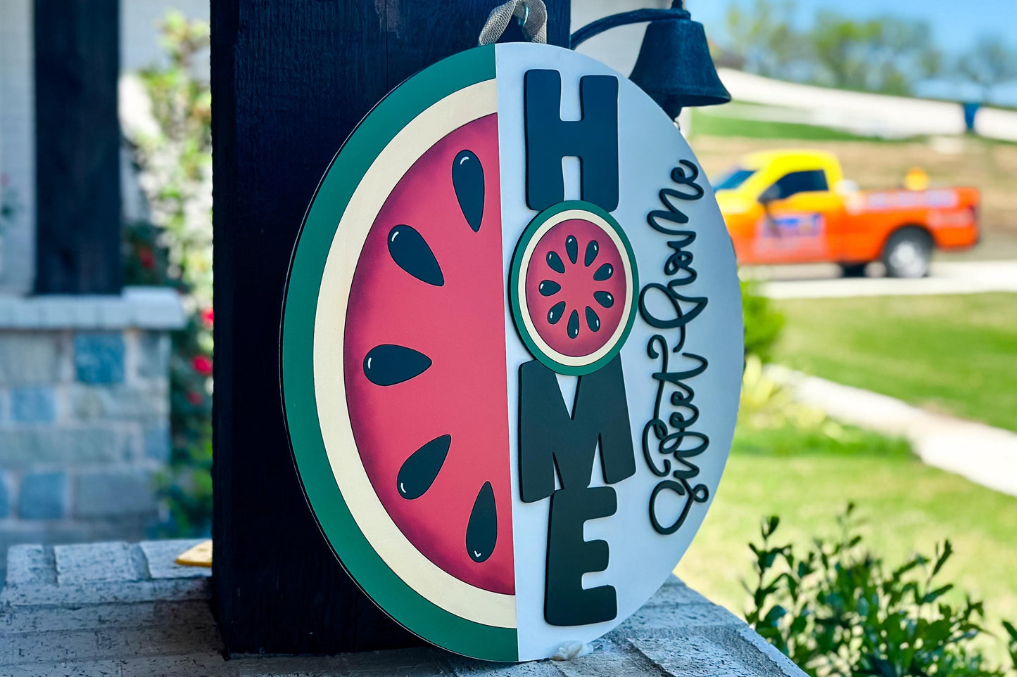 Laser Cut Door Hanger SVG | Watermelon HOME Sweet Home Sign svg File | DIY Round Wood Sign Template | Glowforge xTool Compatible File