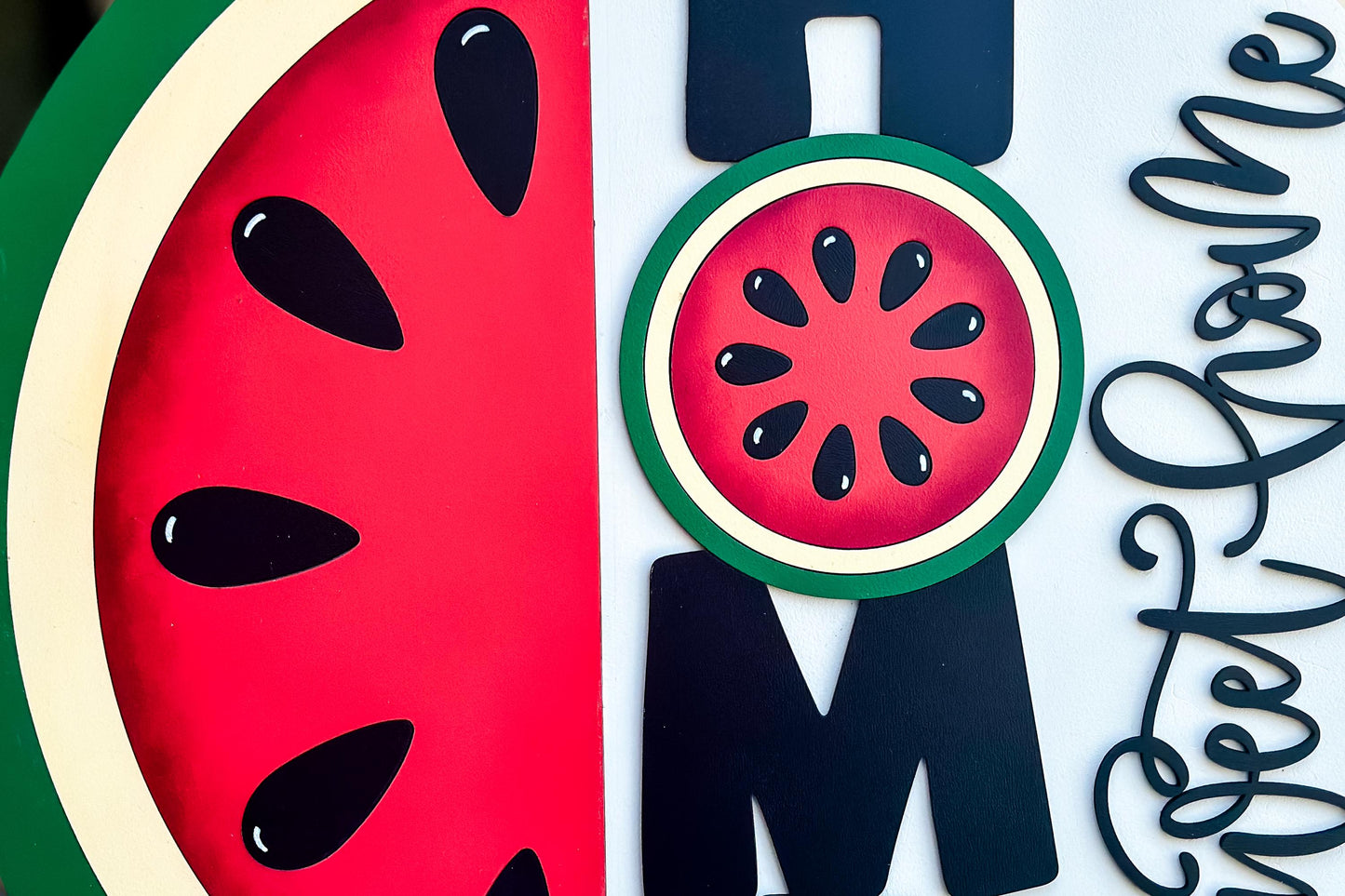 Laser Cut Door Hanger SVG | Watermelon HOME Sweet Home Sign svg File | DIY Round Wood Sign Template | Glowforge xTool Compatible File