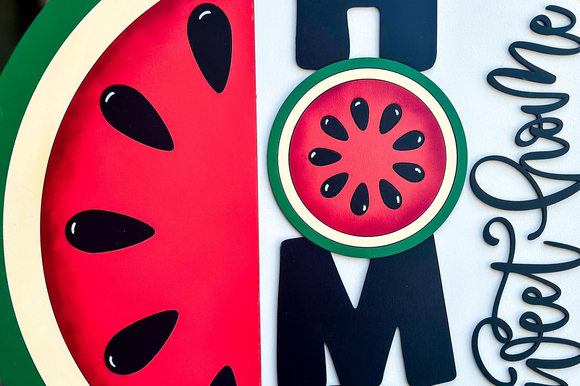 Laser Cut Door Hanger SVG | Watermelon HOME Sweet Home Sign svg File | DIY Round Wood Sign Template | Glowforge xTool Compatible File