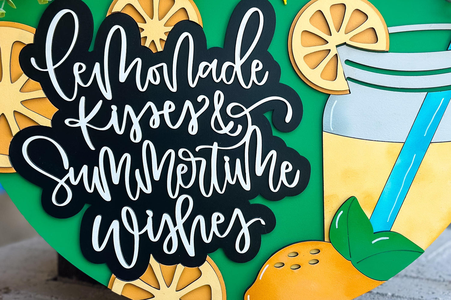Lemonade SVG Door Hanger | Summertime Wishes Round Sign SVG File | DIY Laser Cut Wood Sign | Glowforge xTool Compatible Summer svg