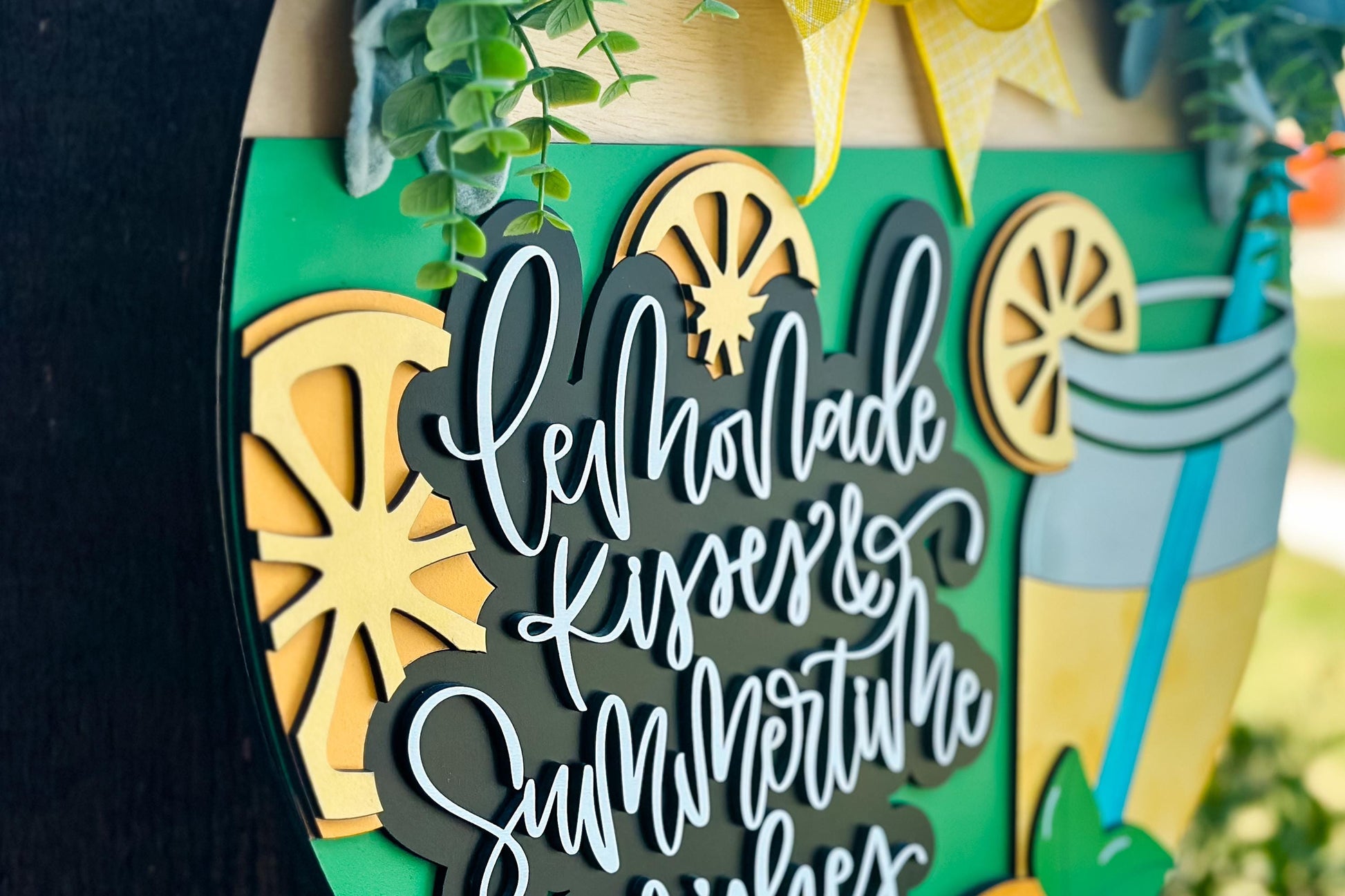 Lemonade SVG Door Hanger | Summertime Wishes Round Sign SVG File | DIY Laser Cut Wood Sign | Glowforge xTool Compatible Summer svg