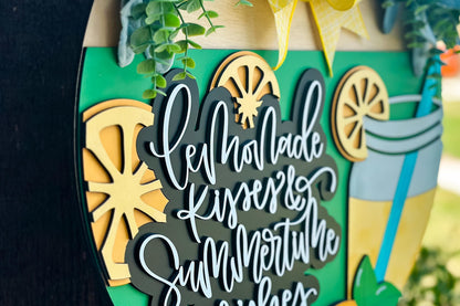Lemonade SVG Door Hanger | Summertime Wishes Round Sign SVG File | DIY Laser Cut Wood Sign | Glowforge xTool Compatible Summer svg