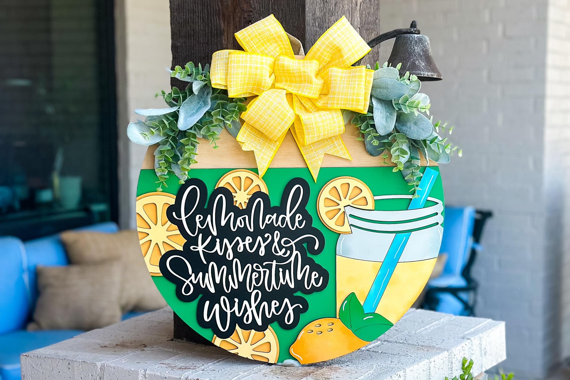 Lemonade SVG Door Hanger | Summertime Wishes Round Sign SVG File | DIY Laser Cut Wood Sign | Glowforge xTool Compatible Summer svg