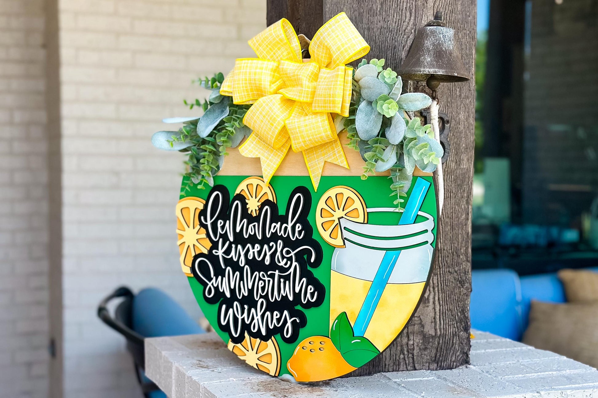 Lemonade SVG Door Hanger | Summertime Wishes Round Sign SVG File | DIY Laser Cut Wood Sign | Glowforge xTool Compatible Summer svg