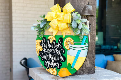 Lemonade SVG Door Hanger | Summertime Wishes Round Sign SVG File | DIY Laser Cut Wood Sign | Glowforge xTool Compatible Summer svg