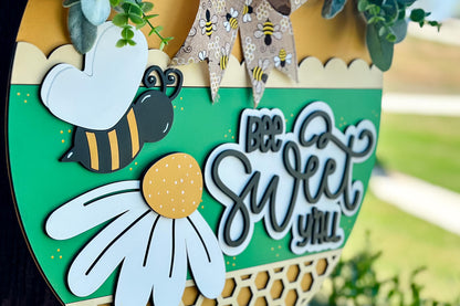 Bee Home Sweet Home SVG Laser File | Honeycomb Round Door Hanger SVG for Laser Cutting | Bumblebee Farmhouse Sign Summer Decor