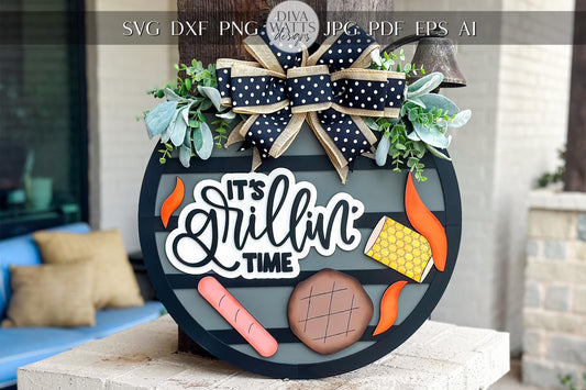 It’s Grillin’ Time SVG Laser File | BBQ Door Hanger Sign svg | Outdoor Cookout Porch Sign svg | Laser Cut Summer Grill Sign BBQ Sign svg