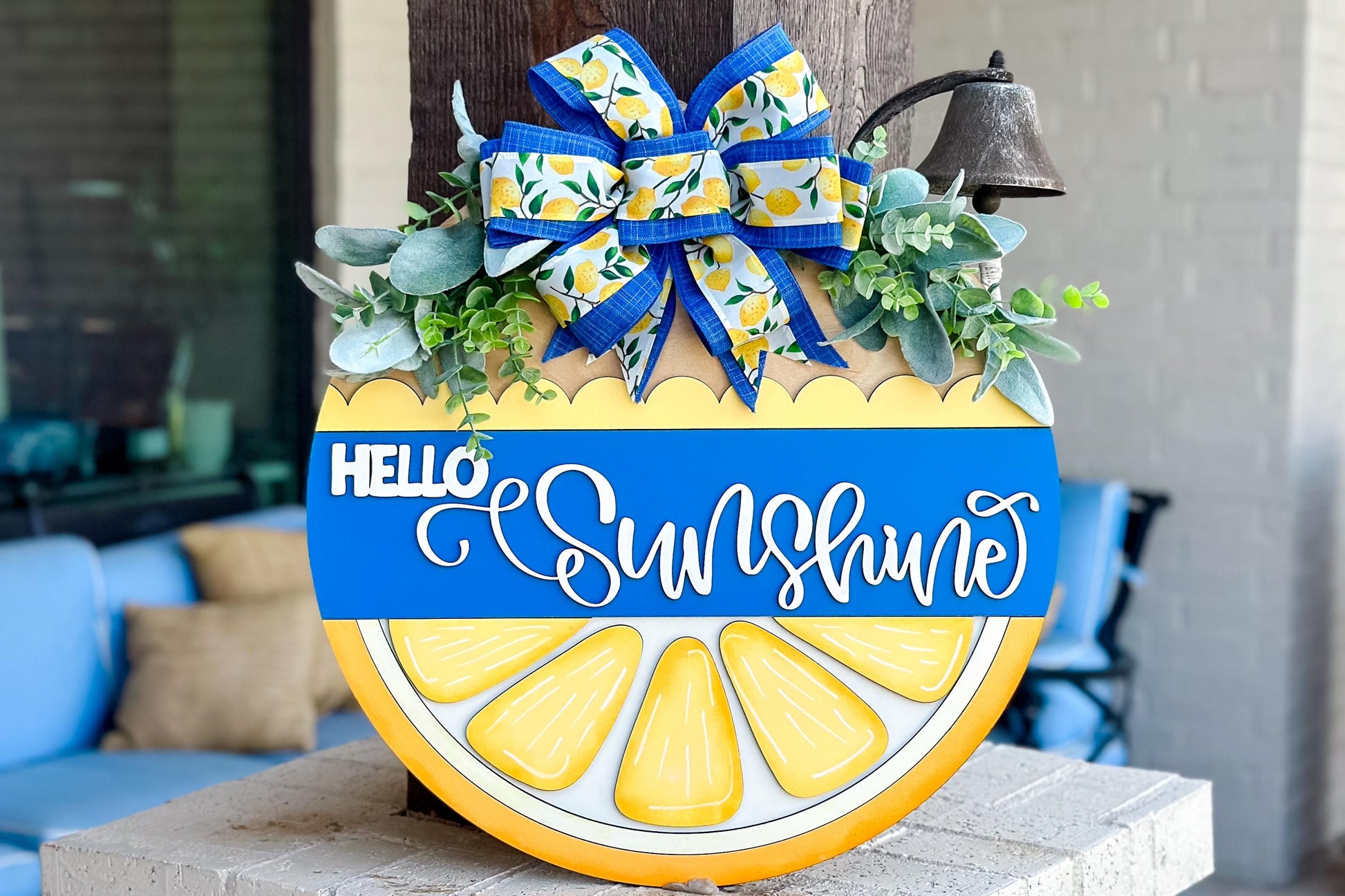 Hello Sunshine SVG Laser File | Lemon Slice Round Door Hanger SVG for Summer Decor | Bright Citrus Layered Laser Cut Sign Lemon Door Decor