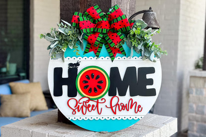 Watermelon Home Sweet Home SVG Laser File | Summer Round Door Hanger SVG with Ant for Laser Cutting | Farmhouse Porch Sign SVG
