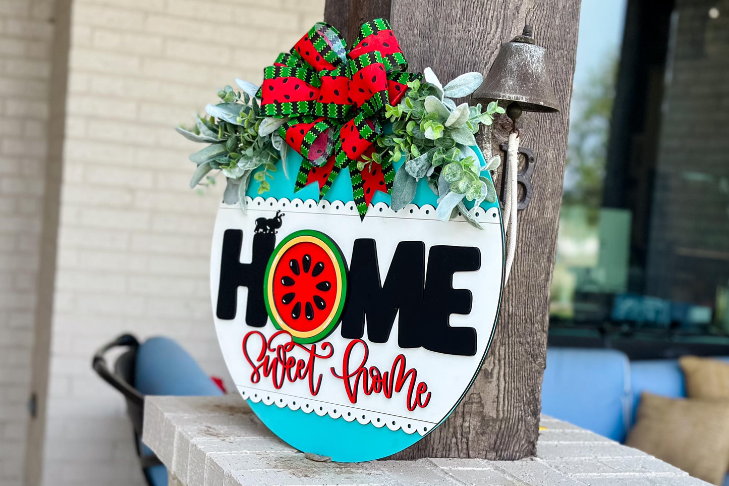 Watermelon Home Sweet Home SVG Laser File | Summer Round Door Hanger SVG with Ant for Laser Cutting | Farmhouse Porch Sign SVG