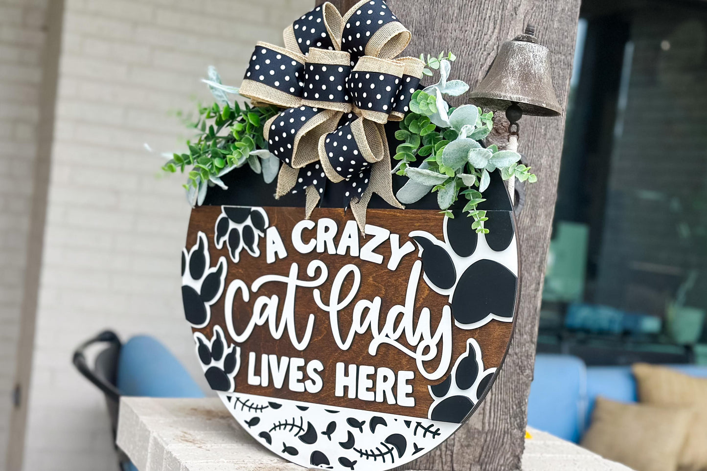 Crazy Cat Lady Lives Here SVG | Funny Pet Door Hanger Laser File | Cat Paw Round Sign for Glowforge & Xtool Funny Cat Door Hanger for Laser
