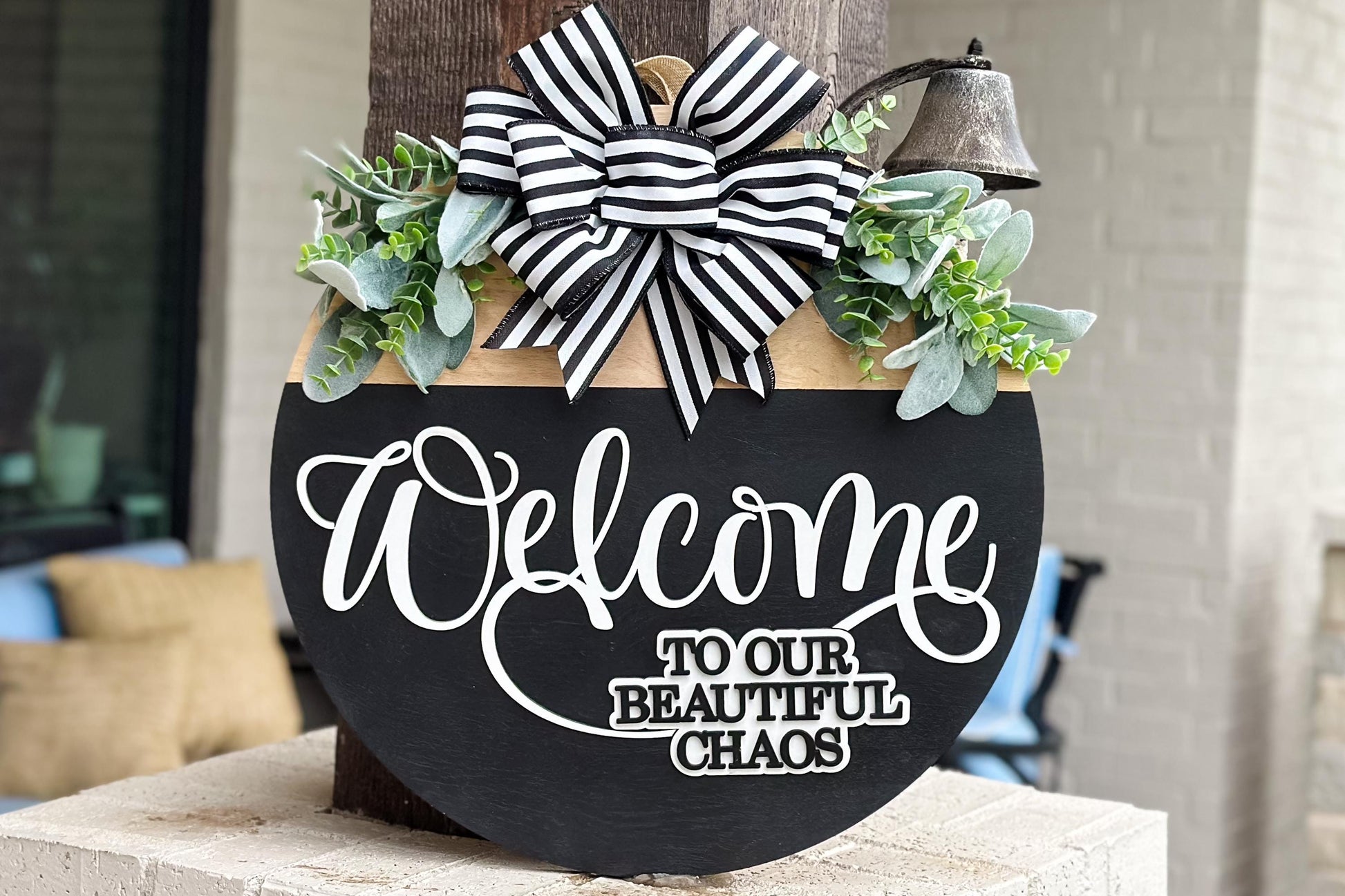 Welcome to Our Beautiful Chaos SVG | Layered Laser Cut File for Round Door Hanger | 3D Welcome Sign SVG for Glowforge & Xtool
