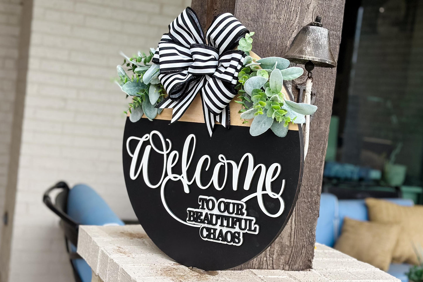 Welcome to Our Beautiful Chaos SVG | Layered Laser Cut File for Round Door Hanger | 3D Welcome Sign SVG for Glowforge & Xtool