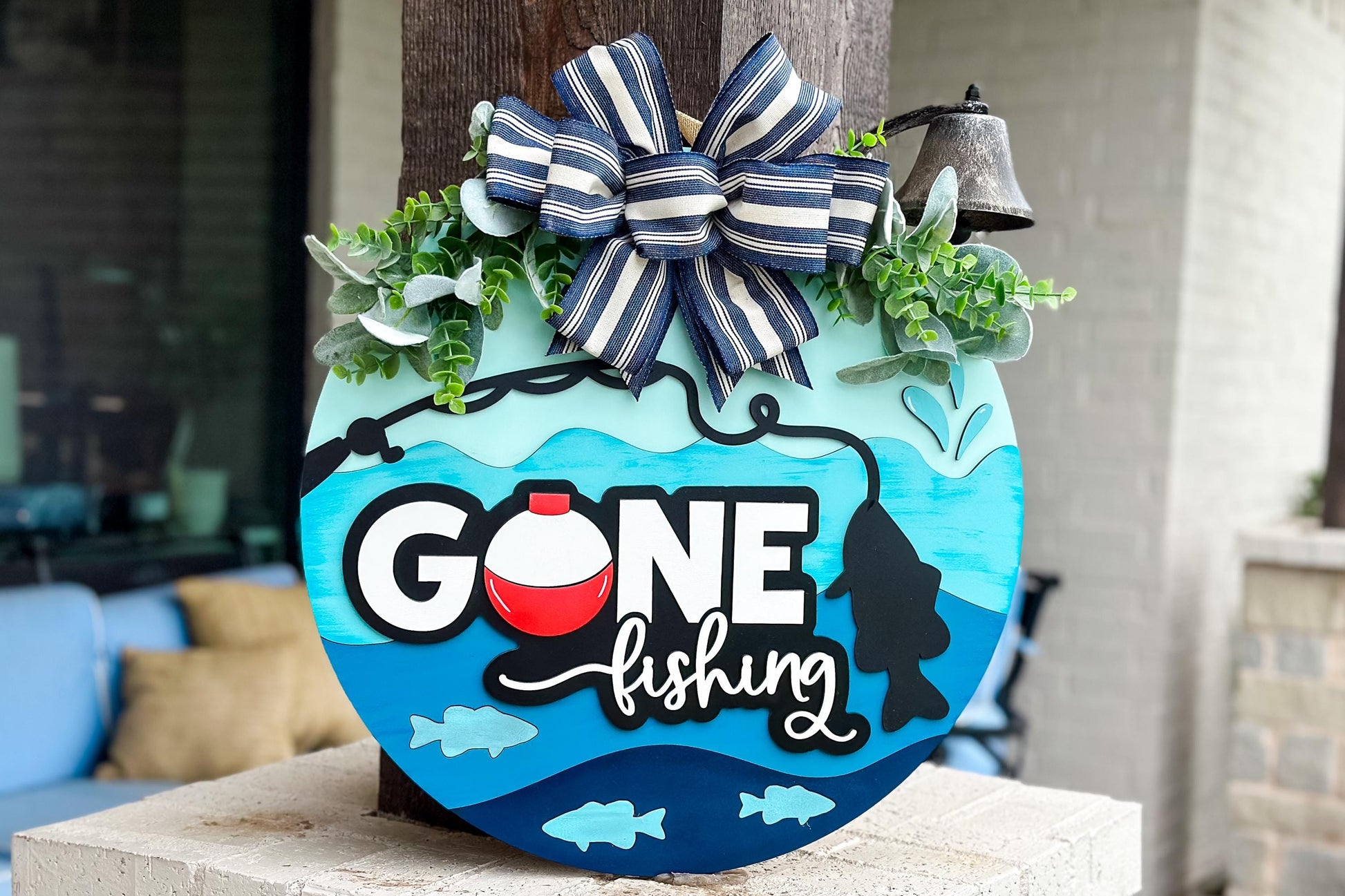 Gone Fishing SVG | Layered Laser Cut File for Round Door Hanger | Fishing Door Sign SVG for Xtool & Glowforge Projects Fishing Decor