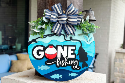Gone Fishing SVG | Layered Laser Cut File for Round Door Hanger | Fishing Door Sign SVG for Xtool & Glowforge Projects Fishing Decor