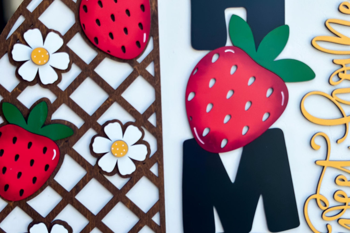 Laser Cut Door Hanger SVG | Strawberry HOME Sign svg File | DIY Round Wood Sign Template | Glowforge xTool Compatible Cut File