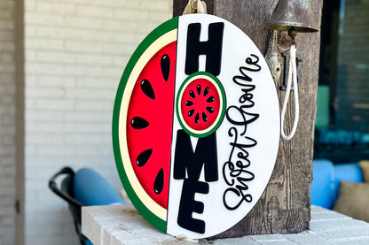 Laser Cut Door Hanger SVG | Watermelon HOME Sweet Home Sign svg File | DIY Round Wood Sign Template | Glowforge xTool Compatible File