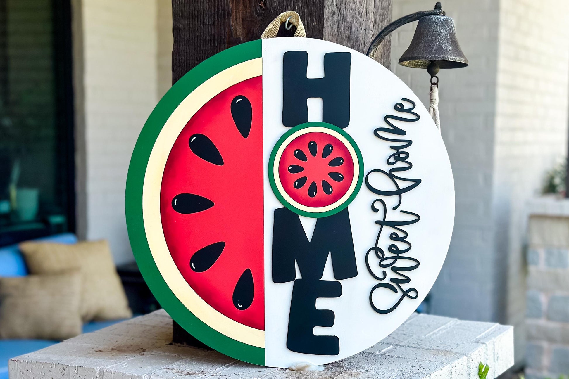 Laser Cut Door Hanger SVG | Watermelon HOME Sweet Home Sign svg File | DIY Round Wood Sign Template | Glowforge xTool Compatible File