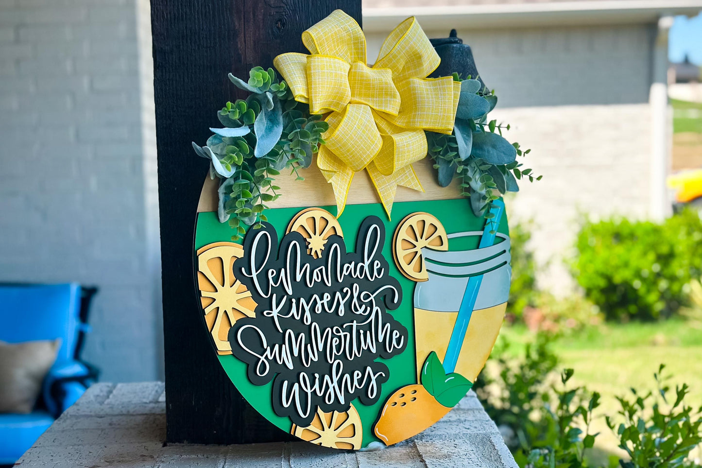 Lemonade SVG Door Hanger | Summertime Wishes Round Sign SVG File | DIY Laser Cut Wood Sign | Glowforge xTool Compatible Summer svg