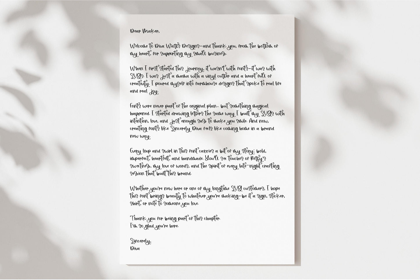 Sincerely Diva – Handwritten Script Font | OTF Only | Modern Calligraphy Font for Cricut, SVG, and Printables Wedding Font for Pretty Crafts