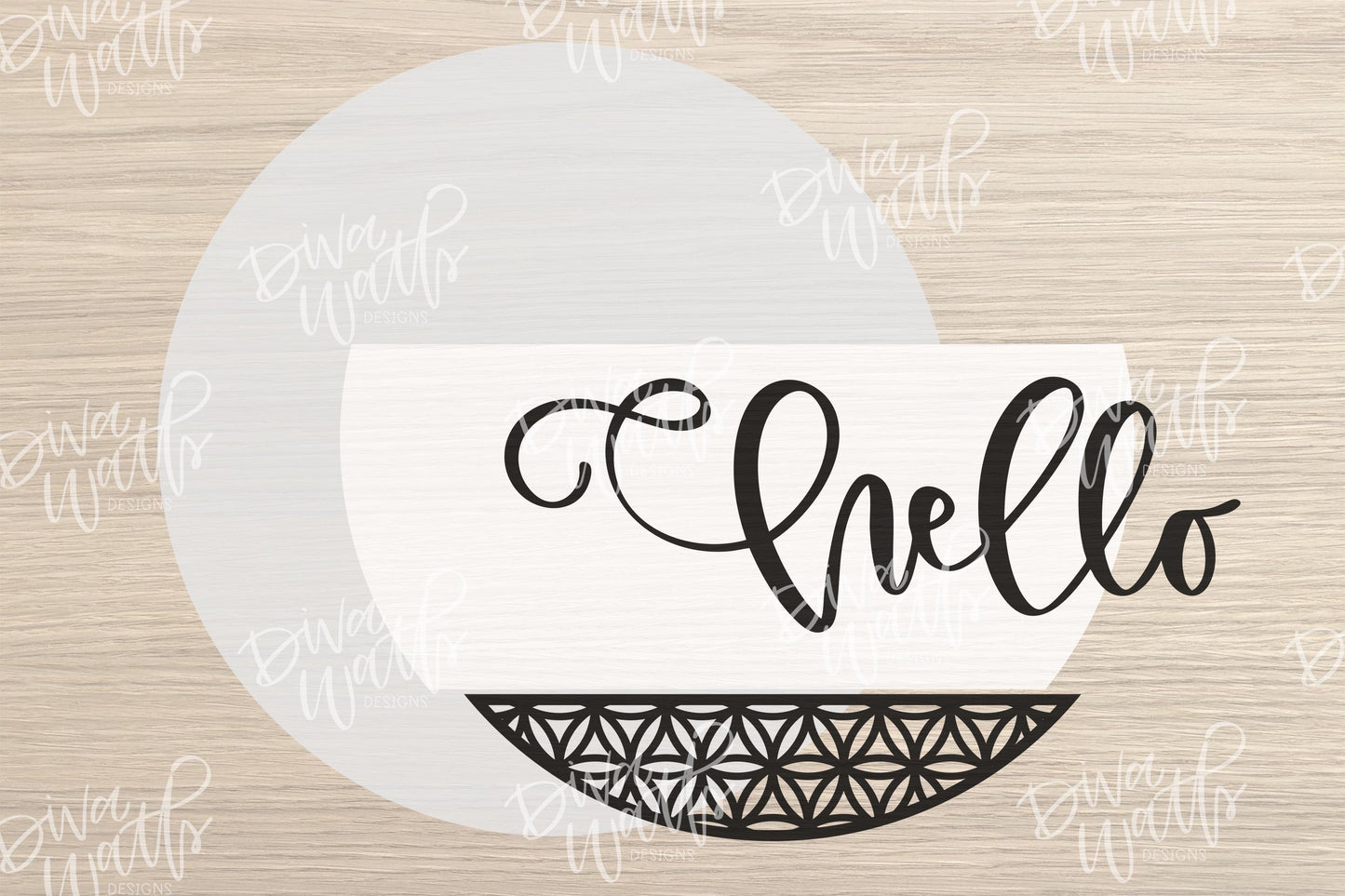 Laser Cut Door Hanger SVG | Hello Sign SVG File | DIY Round Wood Sign Template | Digital Cut File Glowforge xTool Compatible Decor