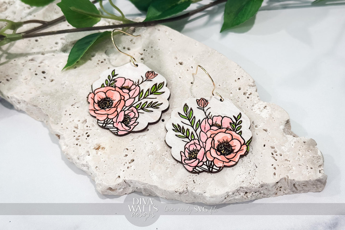 Laser Cut Earring SVG | Floral Engraved Earring File | DIY Jewelry SVG for xTool Glowforge | Spring Bouquet svg Earrings