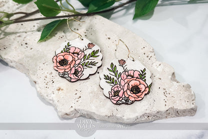 Laser Cut Earring SVG | Floral Engraved Earring File | DIY Jewelry SVG for xTool Glowforge | Spring Bouquet svg Earrings