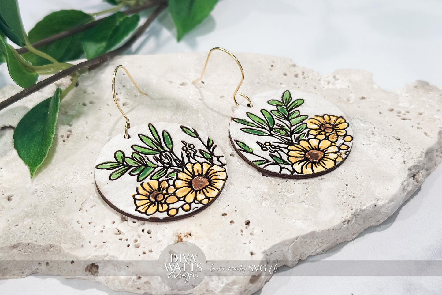 Laser Cut Earring SVG | Floral Engraved Earring File | DIY Jewelry SVG for xTool Glowforge | Spring Bouquet svg Earrings