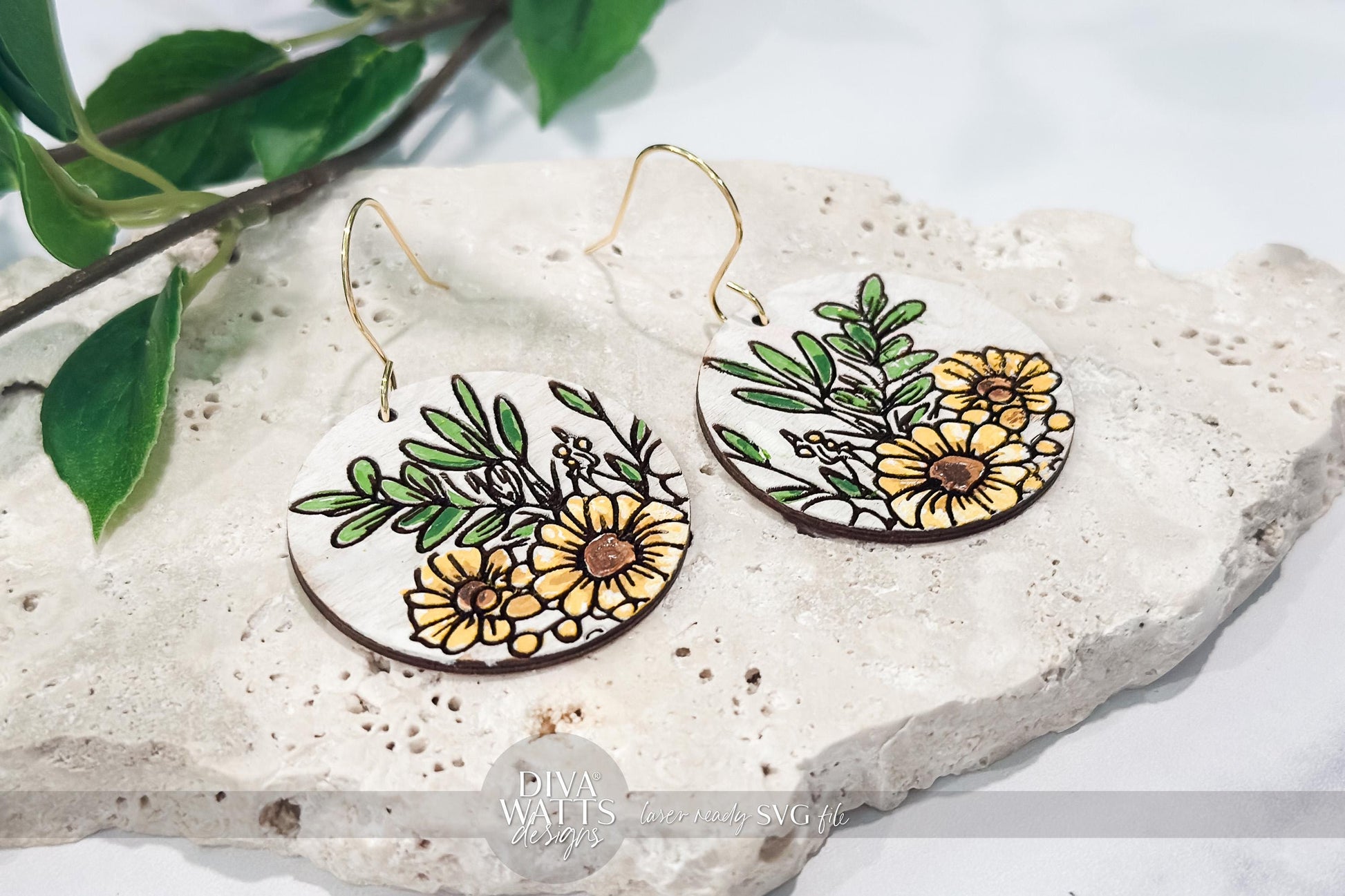 Laser Cut Earring SVG | Floral Engraved Earring File | DIY Jewelry SVG for xTool Glowforge | Spring Bouquet svg Earrings